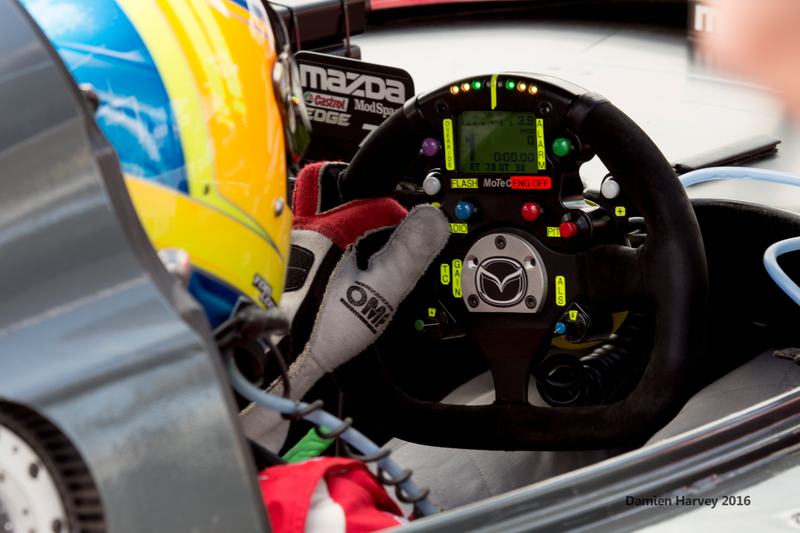 Tom Long inside the No. 70 Mazda Prototype.